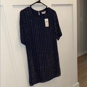 Navy Beaded Shift Dress